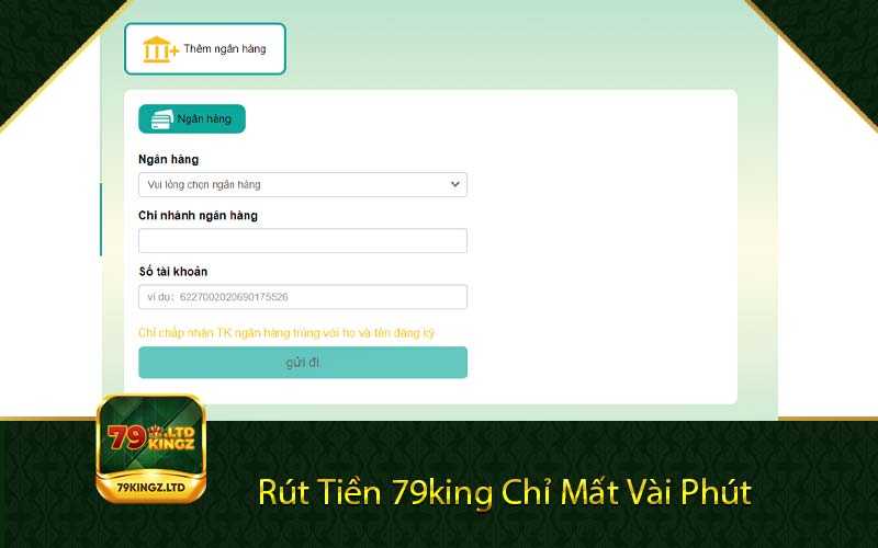 Rút tiền 79king chỉ mất vài phút 