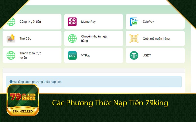 các phương thức nạp tiền 79king